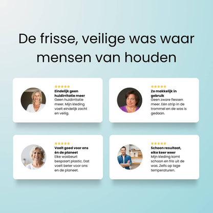 Echte klantreviews over EcoWashly wasstrips – gebruikers ervaren zachte huid, frisse was en eenvoudig gebruik zonder plastic of zware flessen.
